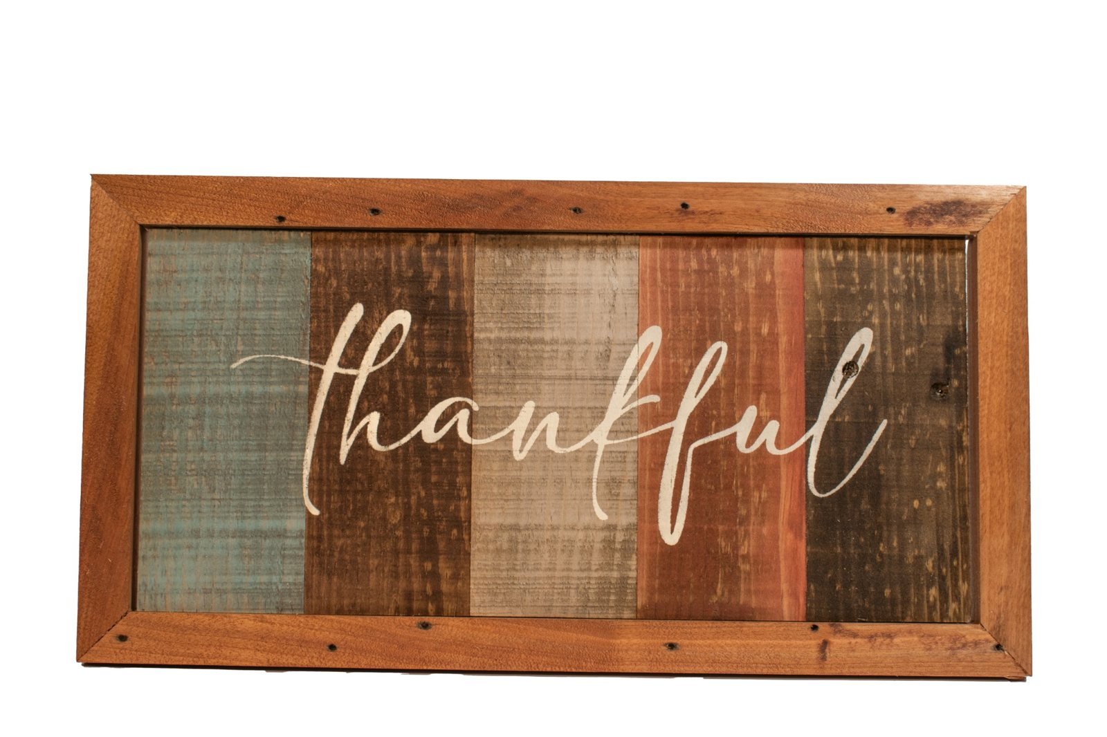 Thankful framed sign made from reclaimed wood slats